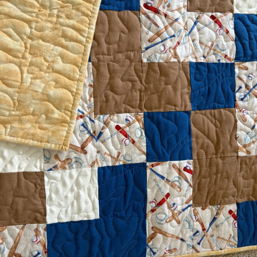 Baseball Games Baby Quilt detail of backing