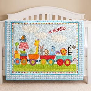 all aboard animal train on crib