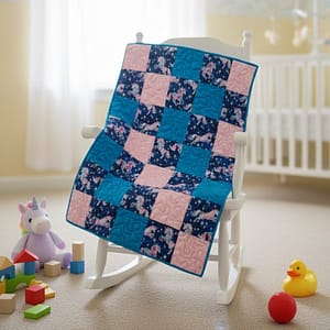 unicorn patchwork quilt on chair