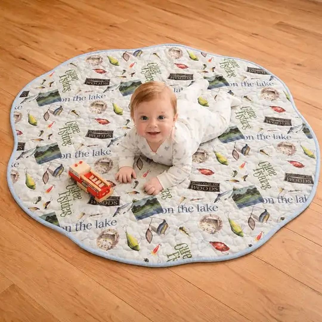 Gone Fishing Playmat with baby on tummy
