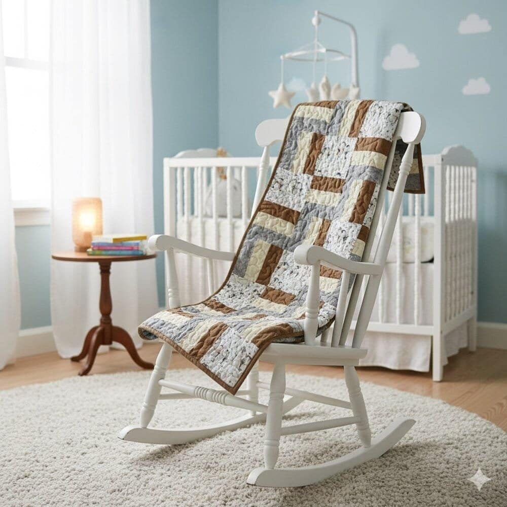 Winter Penguins Baby Quilt on chair