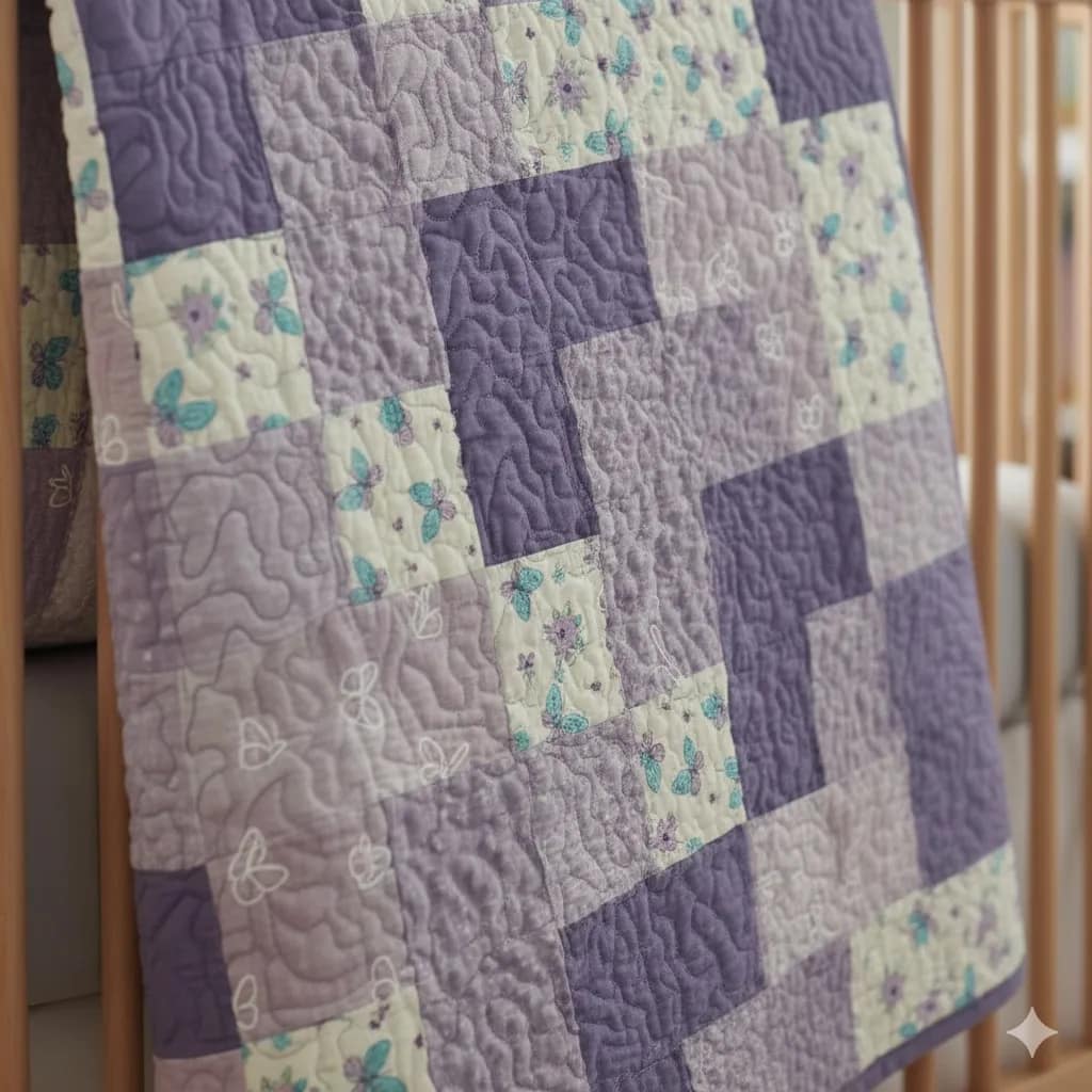 Butterfly Patches baby Quilt on crib