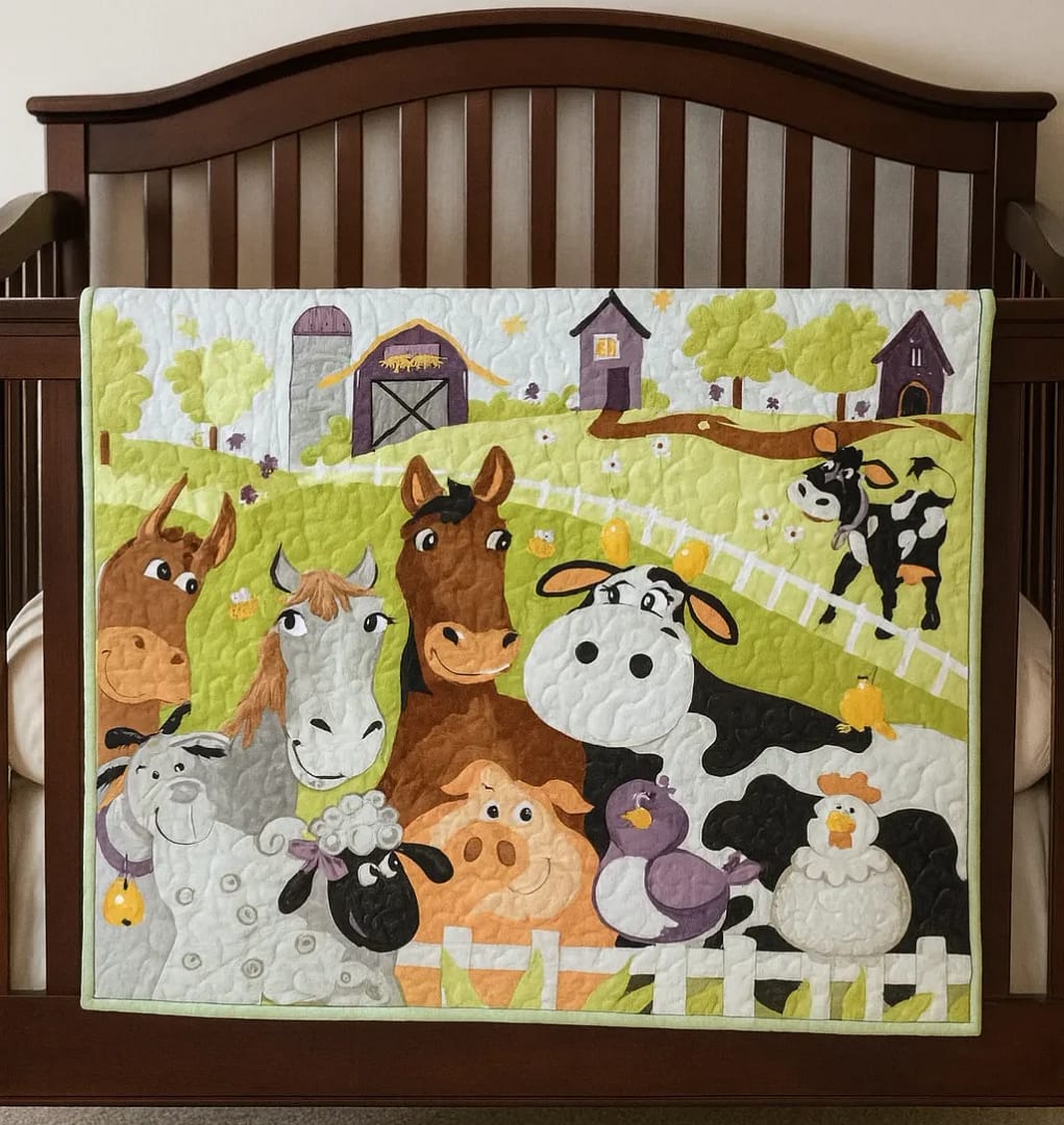 Barnyard Buddies on brown crib
