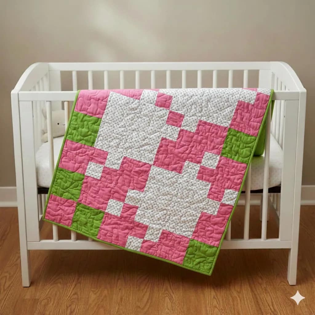 Rose Baby Quilt on white crib