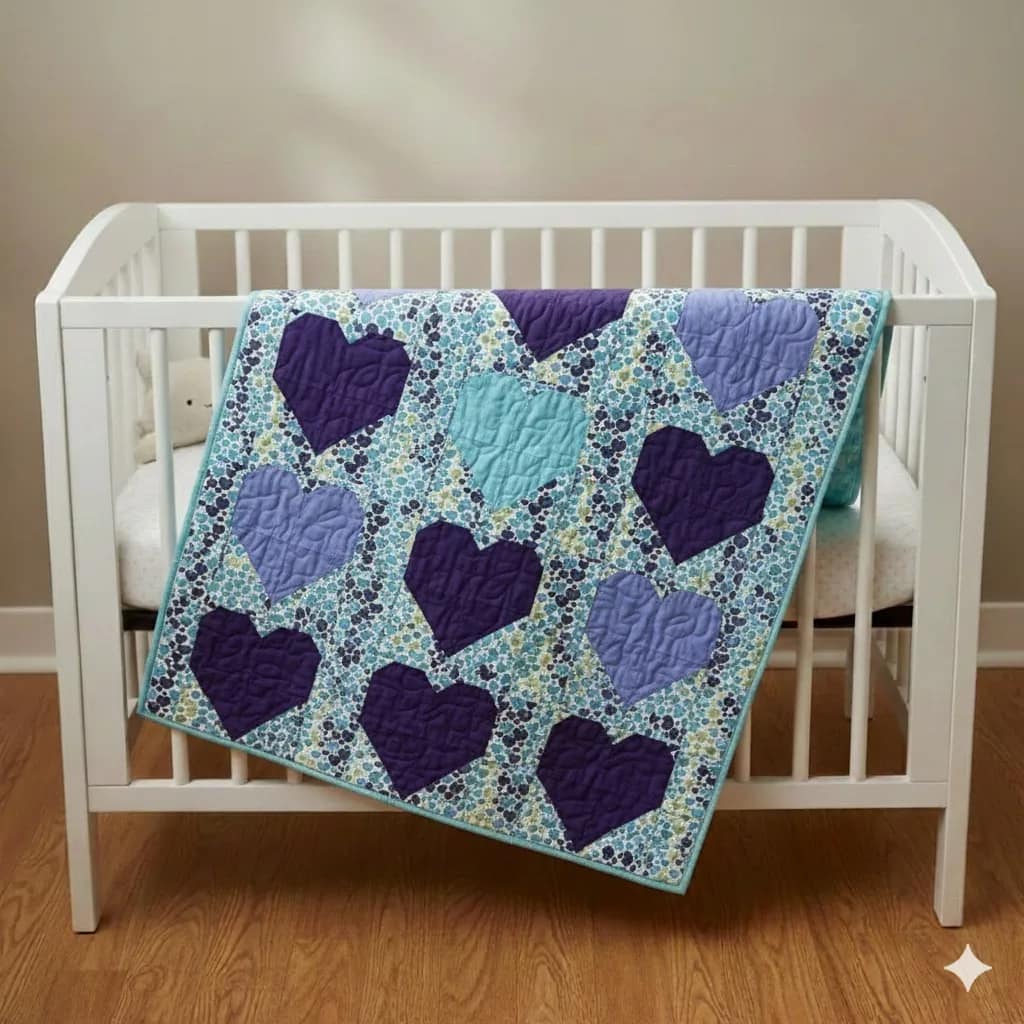Sweet Hearts Baby Quilt on white crib