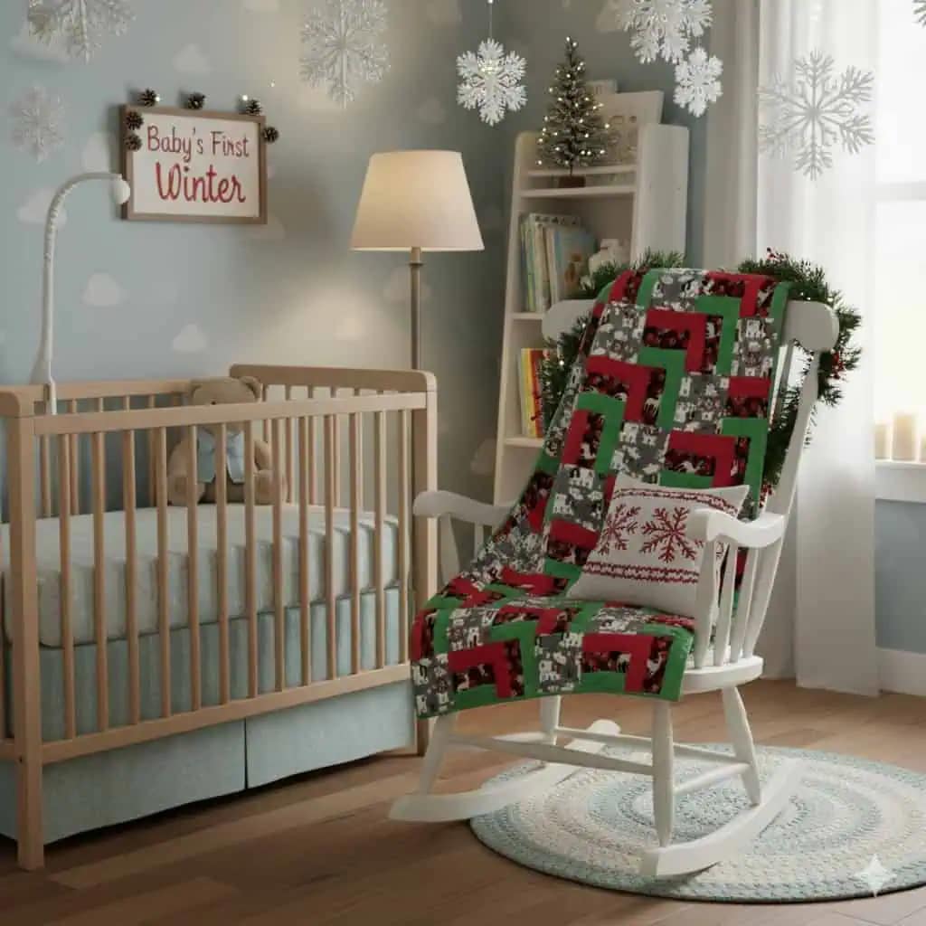 Winter Bears Baby Quilt on chair