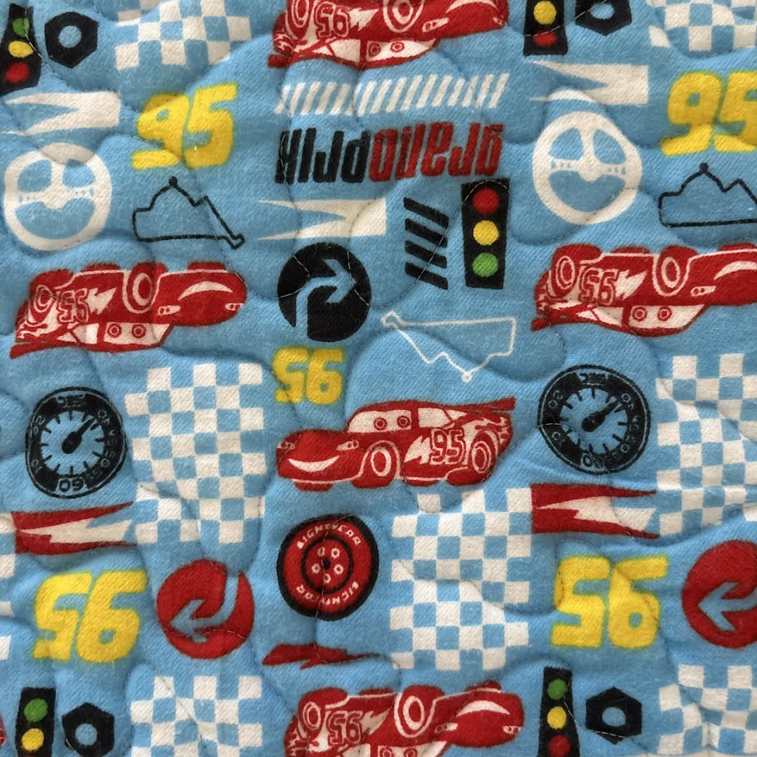 Grand Prix Baby Quilt detail of race car block