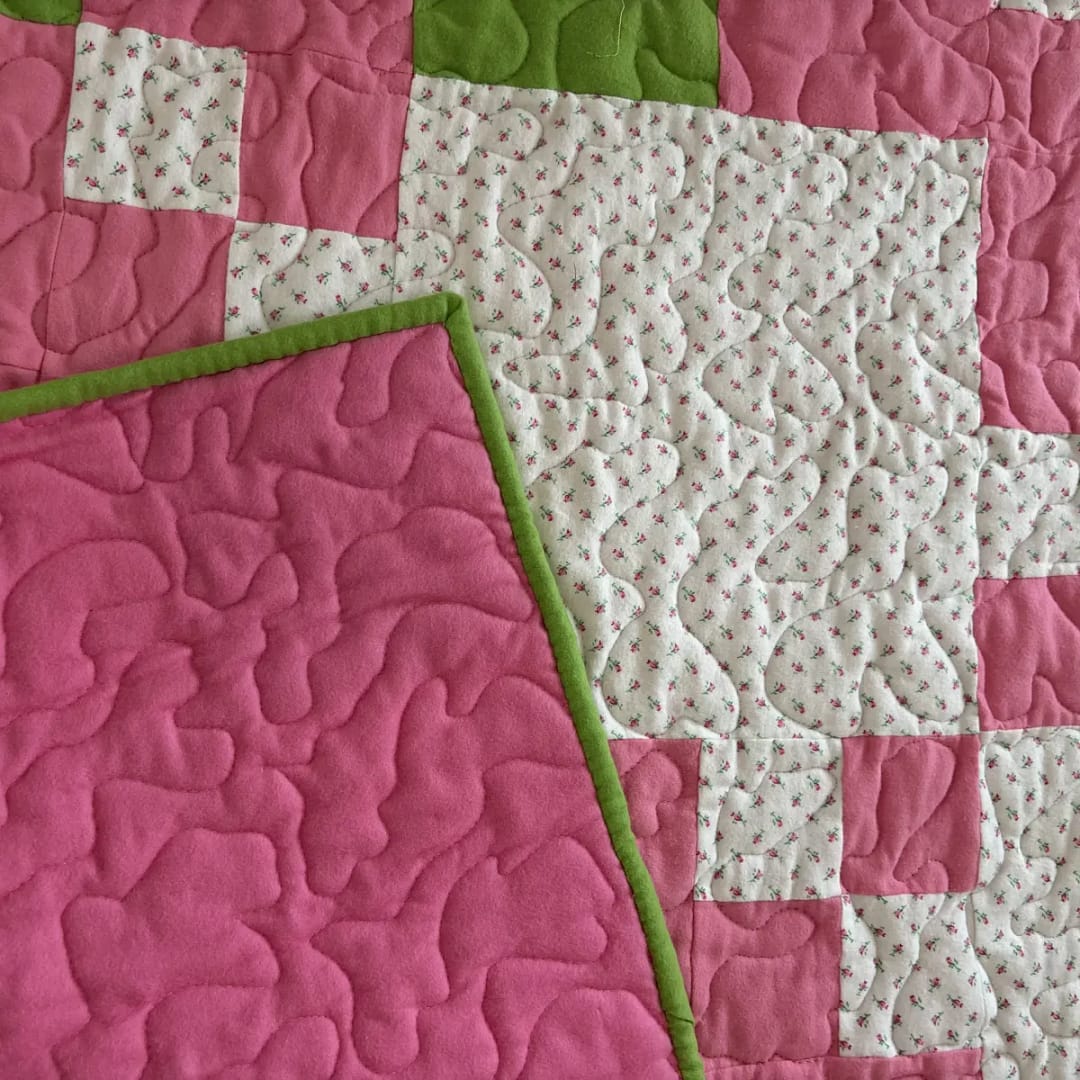 Rose Baby Quilt detail with backing