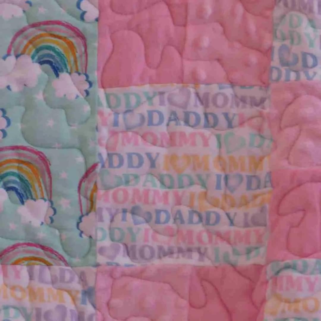 Pink Rainbow Baby Girl Quilt detail 4