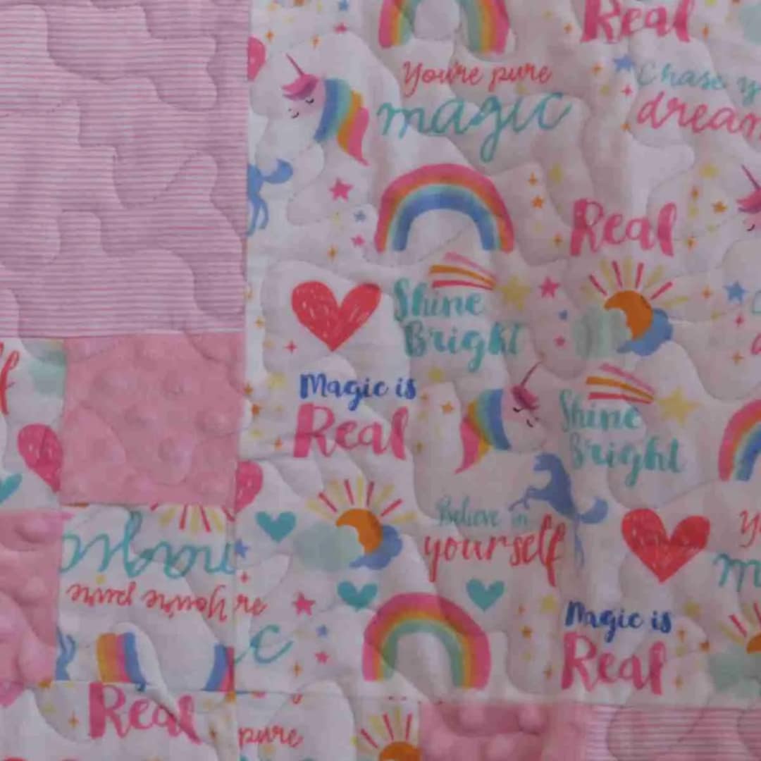 Unicorns and Rainbows baby quilt detail 4a