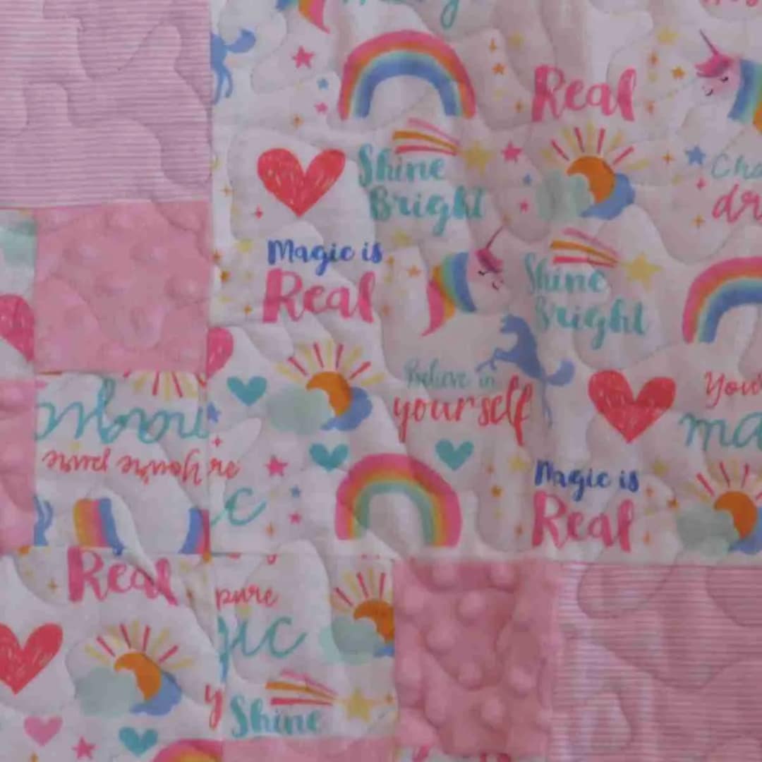 Unicorns and Rainbows baby quilt detail 7