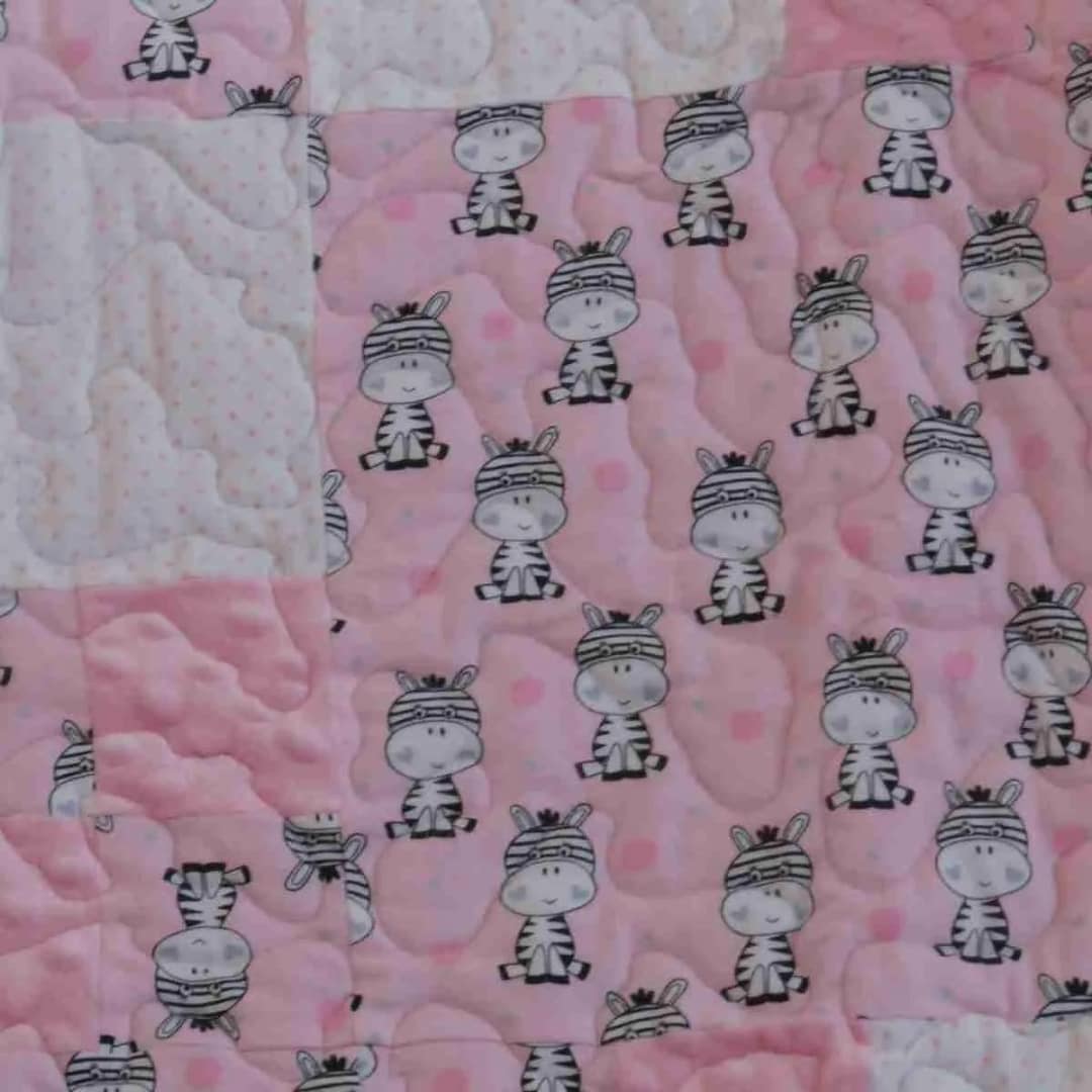 Zebras in Pink and Gray Quilt detail 5