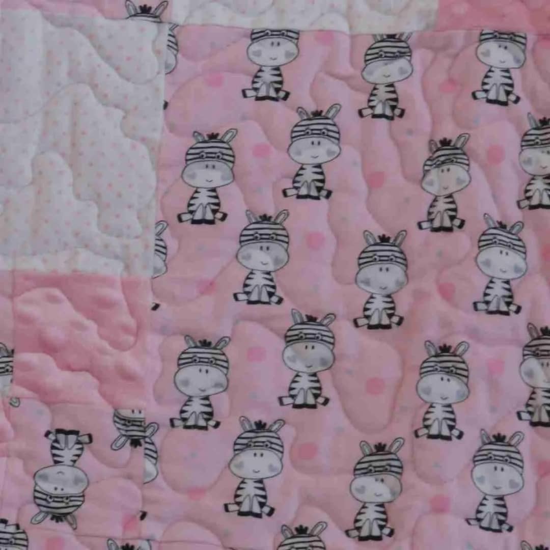 Zebras in Pink & Gray Baby Quilt a