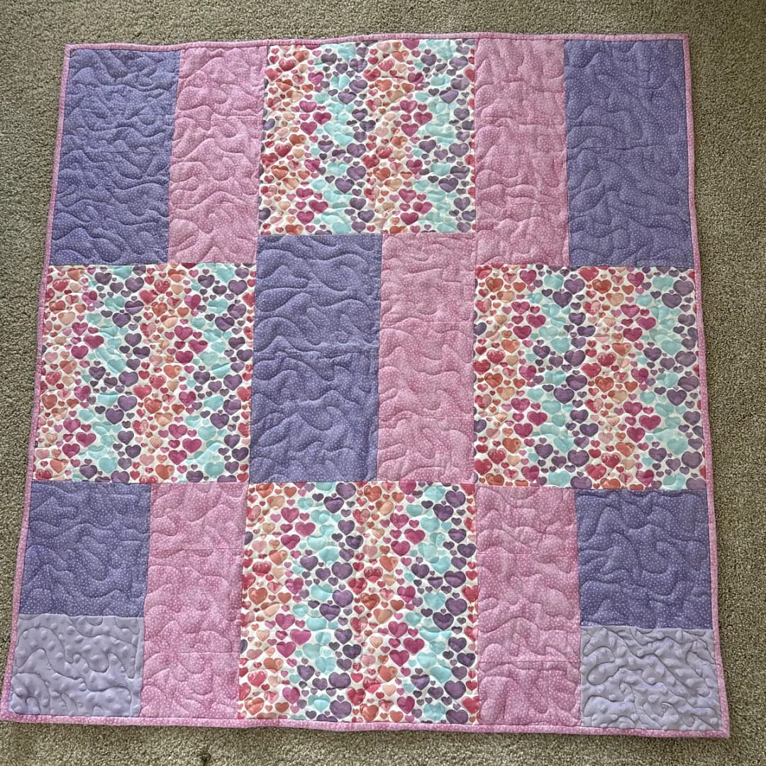 Hearts and Dots Baby Quilt full view