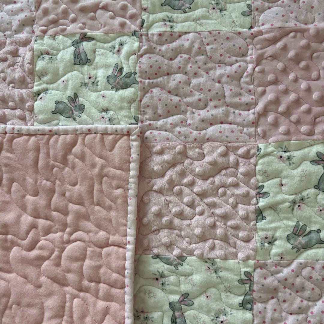Bunny Frolic Baby Quilt detail of backing