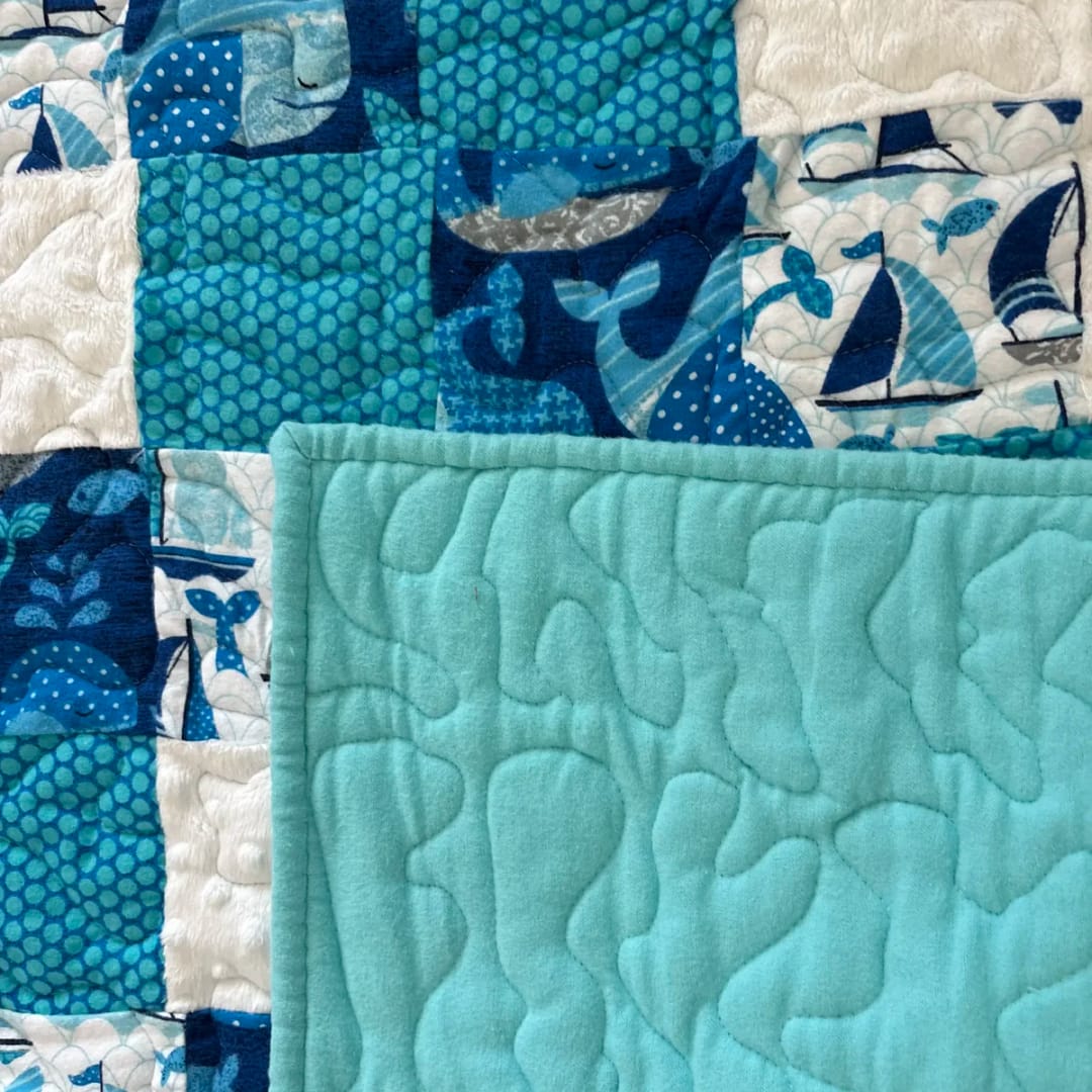 Blue Sailboats Baby Quilt detail a