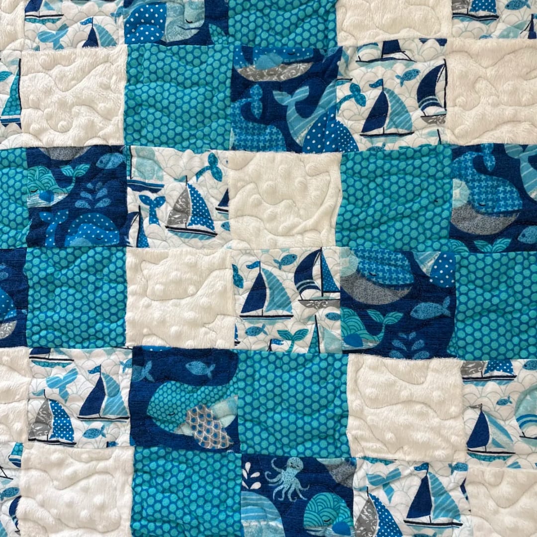 Blue Sailboats Baby Quilt detail b