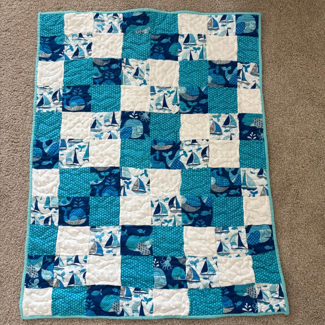 Blue Sailboats Baby Quilt detail f