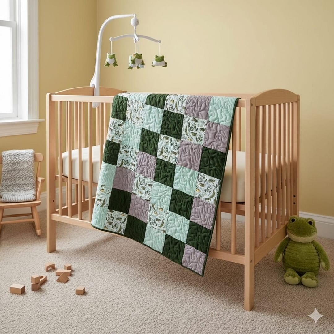 Frogs in Ferns Baby Quilt Detail f