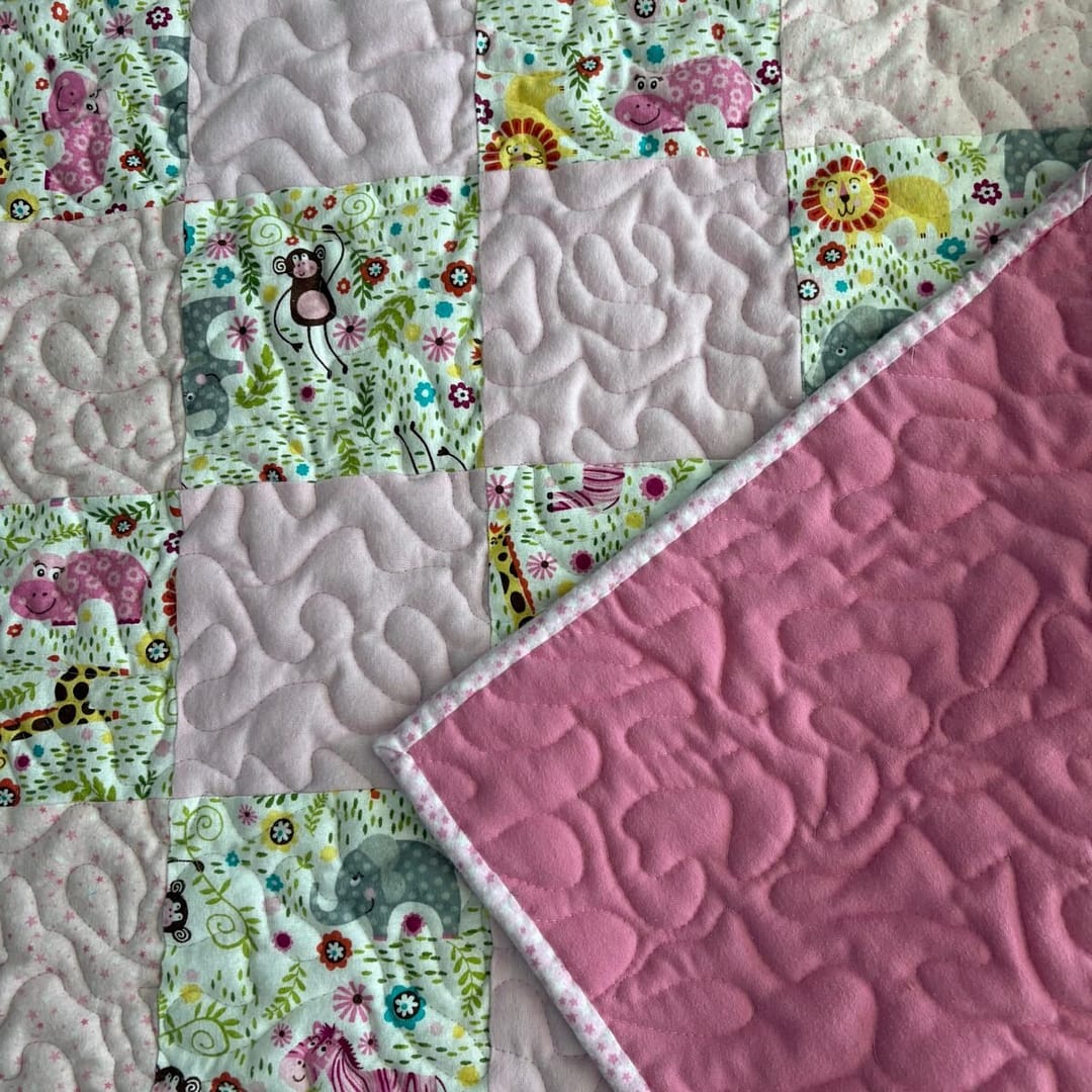 Safari Friends Baby Quilt close up detail of animal patches