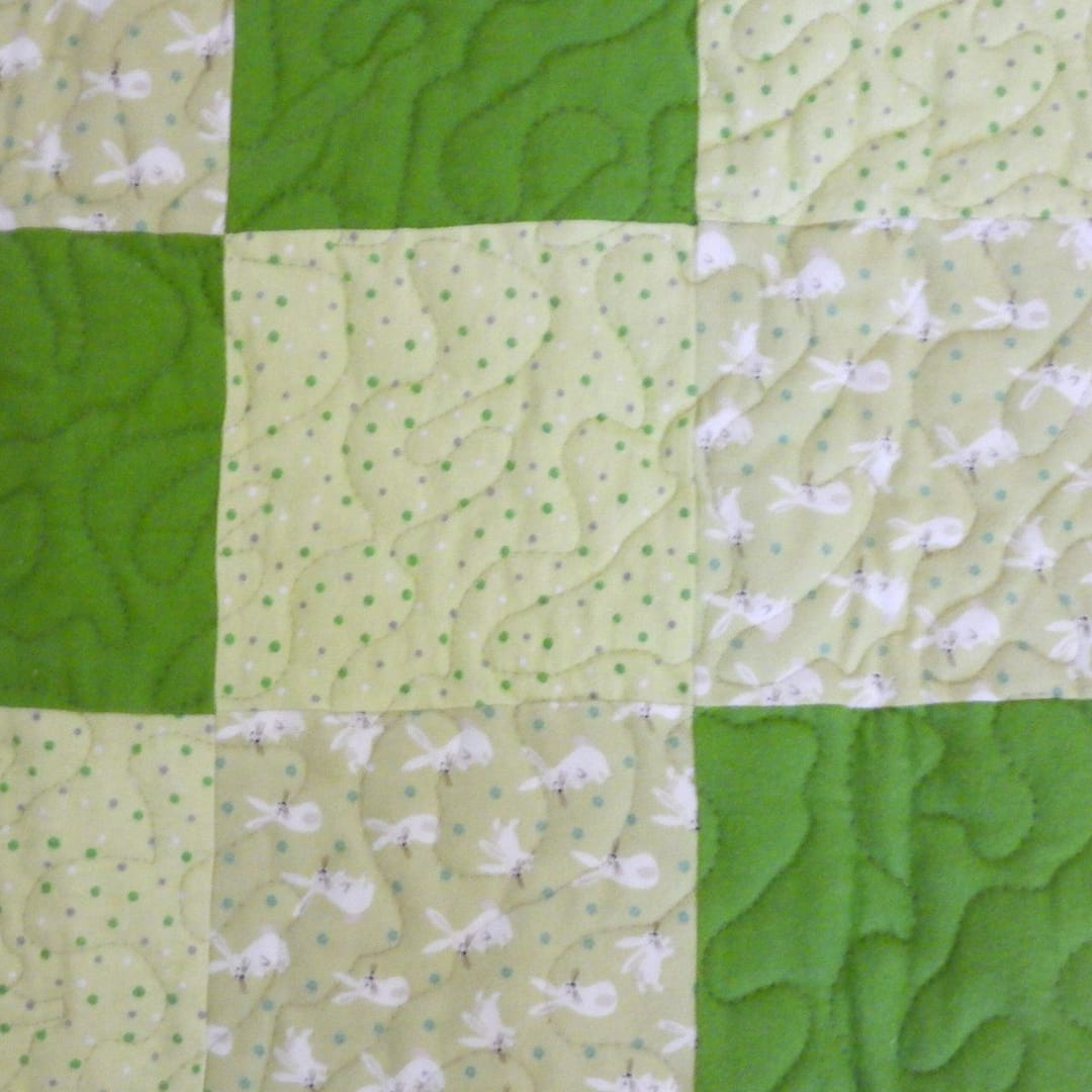 Bunny Cuddles in Green detail of printed squares