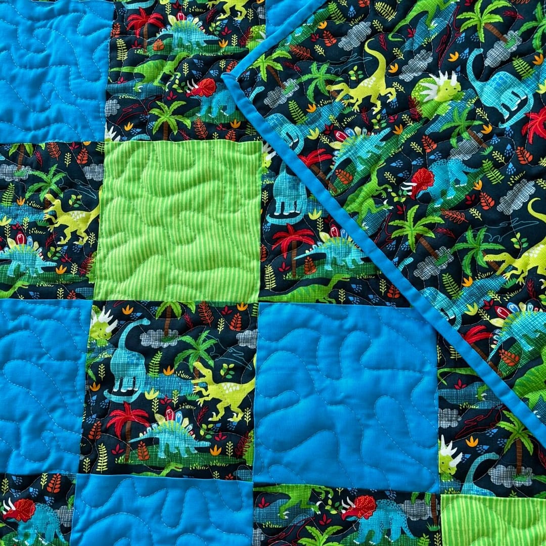 Dinosaur Dreams Baby Quilt detail of patches