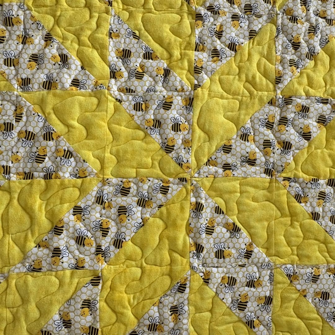 Bee Kind baby Quilt with sqaure detai;