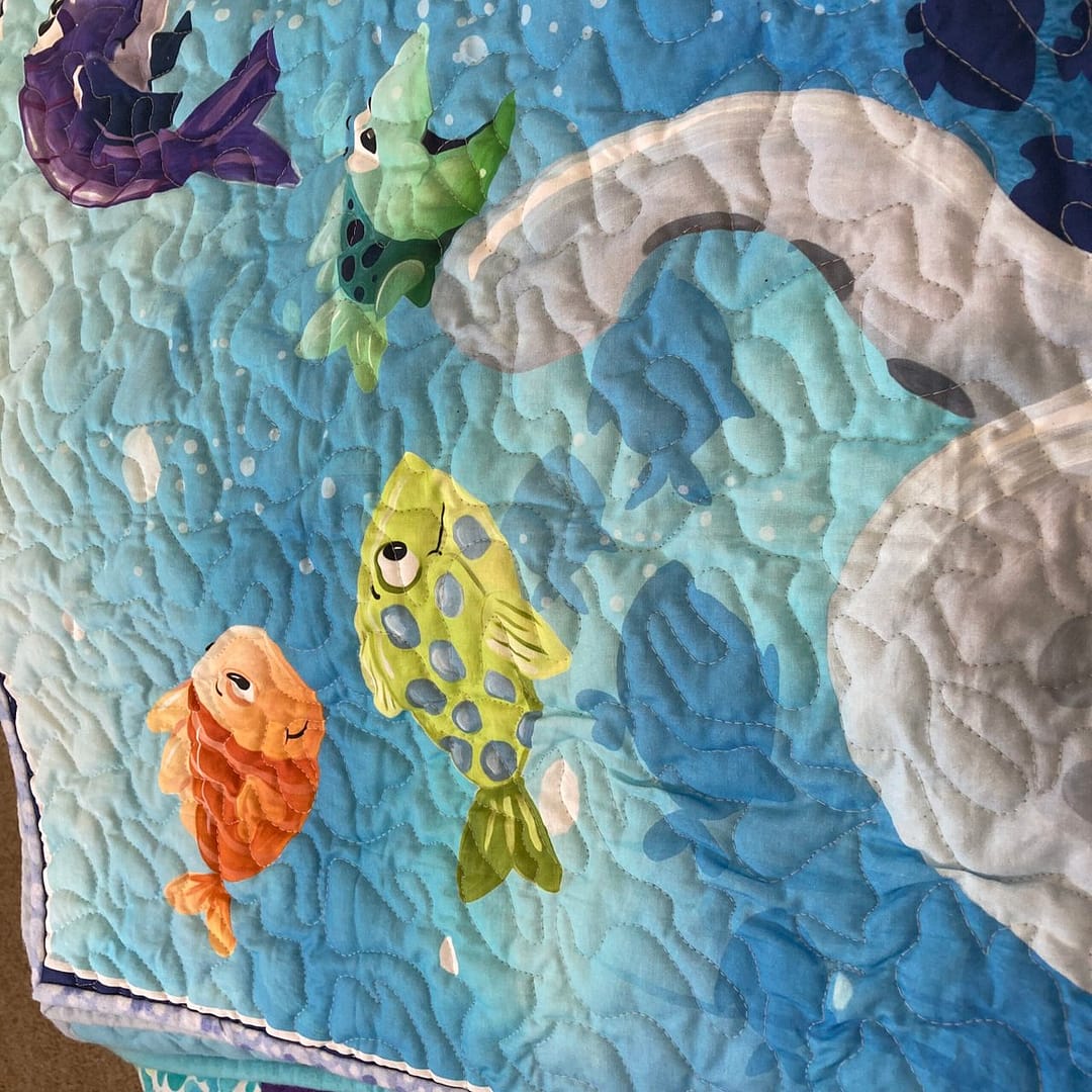 Underwater Adventure Quilt with orange and green fish