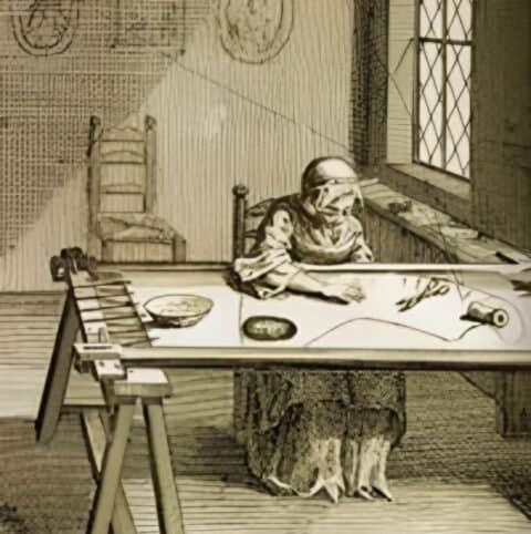 Colonial woman quilting