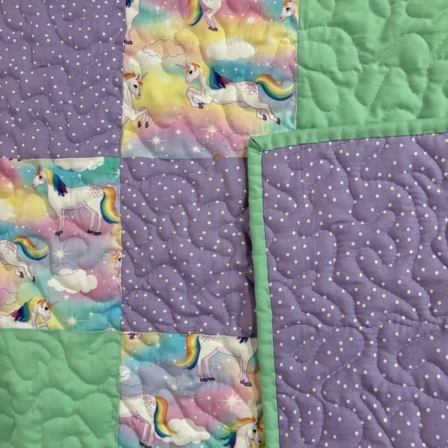 Handmade Unicorn Flannel Quilt detail of backing