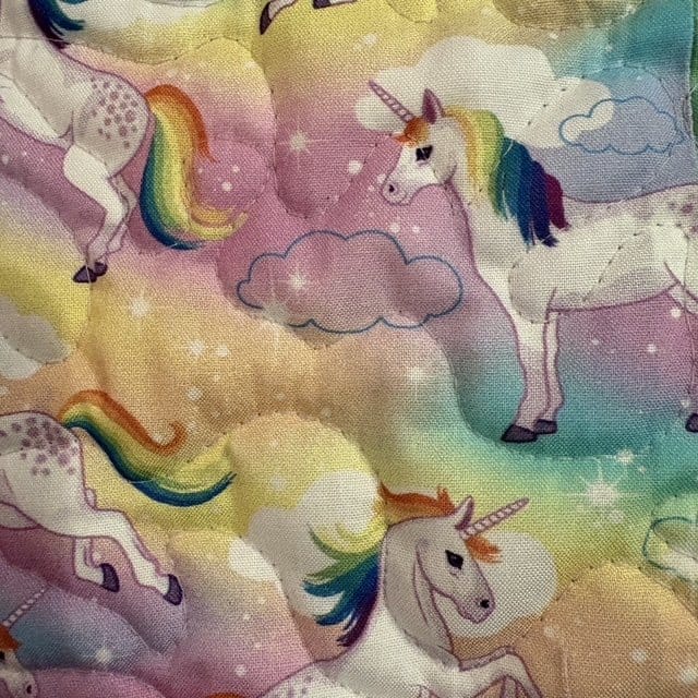 Handmade Unicorn Flannel Quilt detail of unicorn blocks