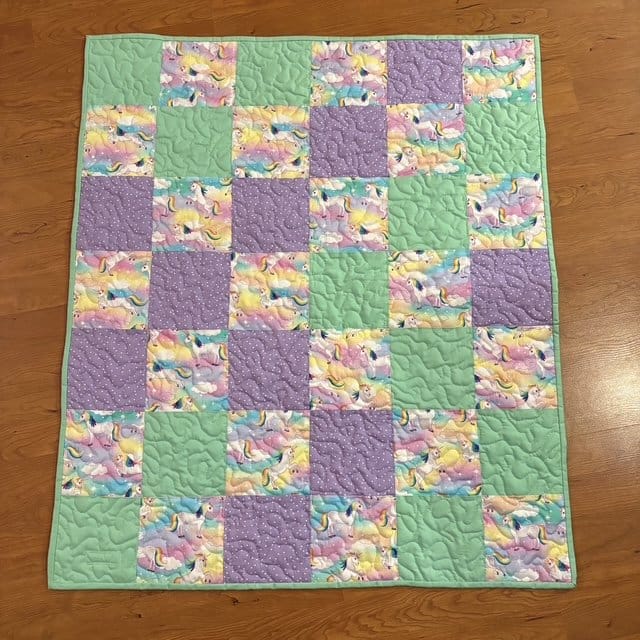 Handmade Unicorn Flannel Quilt view of full quilt