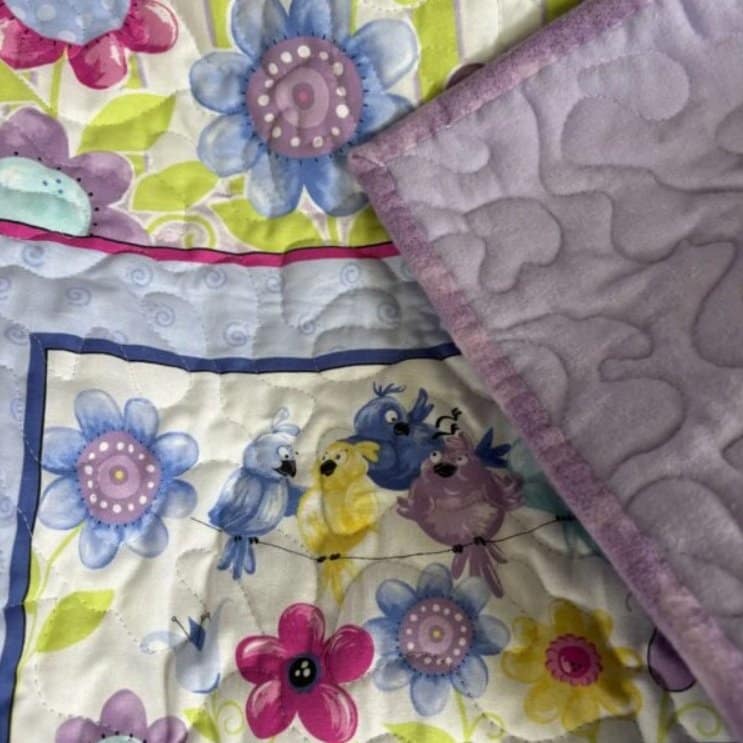 bird song in bloom baby quilt backing detail