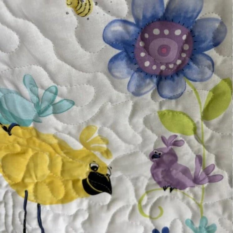 bird song in bloom baby quilt yellow & purple birds