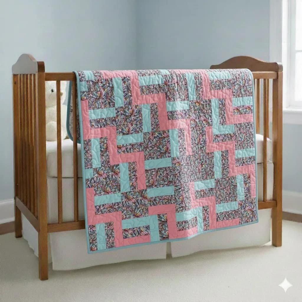 Color Blocks Baby Quilt on brown crib