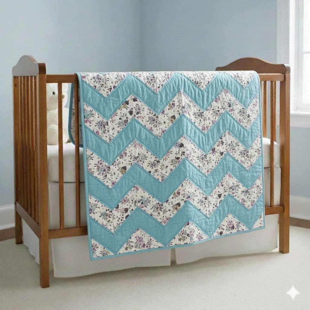 Baa Baa Baby Sheep Quilt on brown crib in nursery
