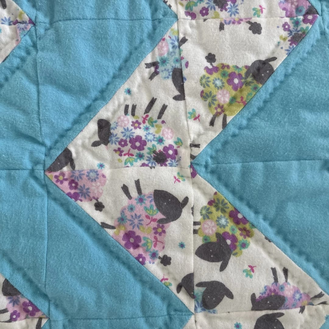 Baa Baa Baby Sheep Quilt detail of chevron with sheep print