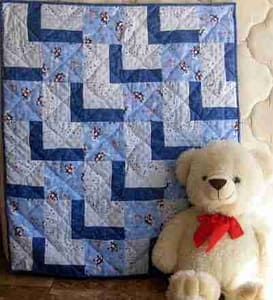 Handmade baby quilt, blue print, penguin print
