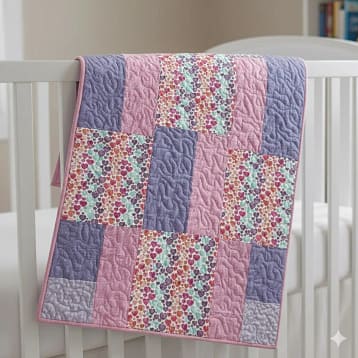 hearts and dots baby quilt on crib
